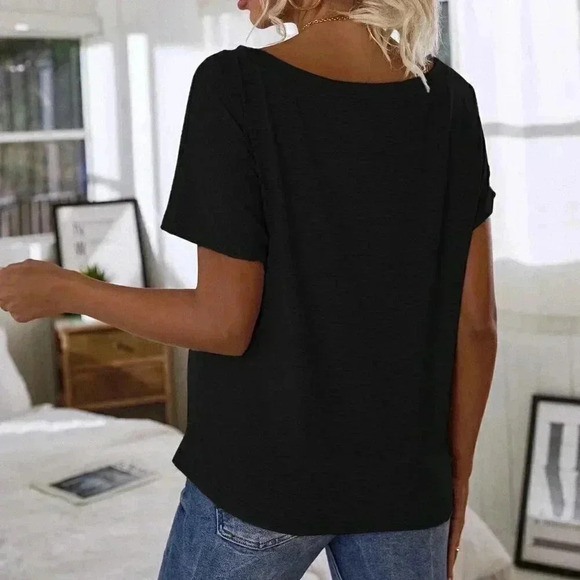 Black Casual Women's Batwing Sleeve Solid Tee - Picture 2 of 6